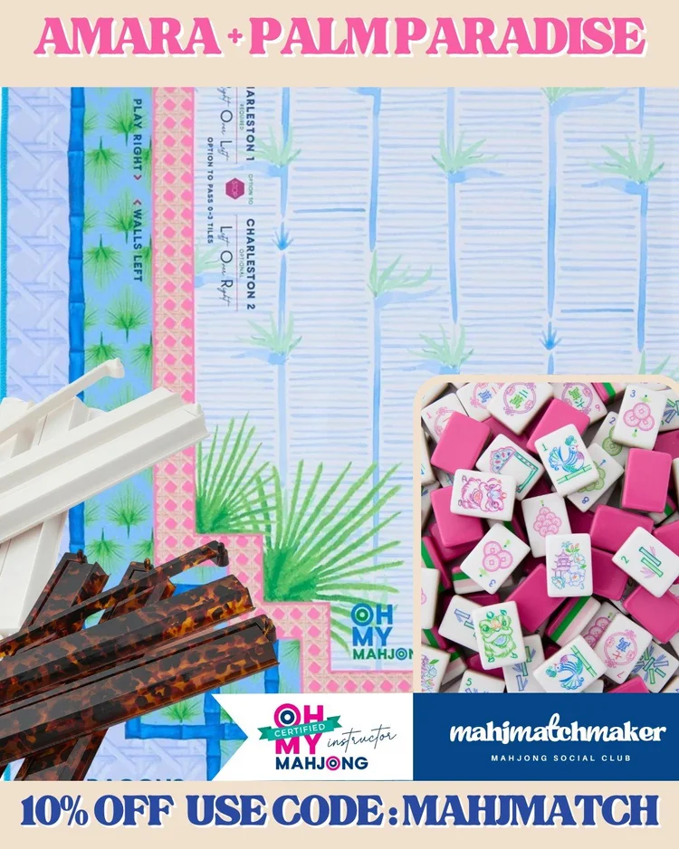 Oh My Mahjong Amara mahjong tiles with Oh My Mahjong Palm Paradise mahjong mat