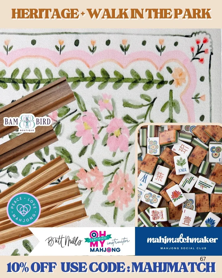 Oh My Mahjong Heritage mahjong tiles with Britt Mills Walk in the Park mahjong mat