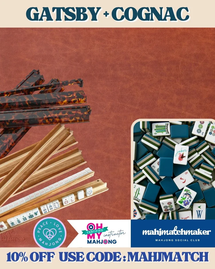 Oh My Mahjong Gatsby mahjong tiles with Oh My Mahjong Cognac mahjong mat