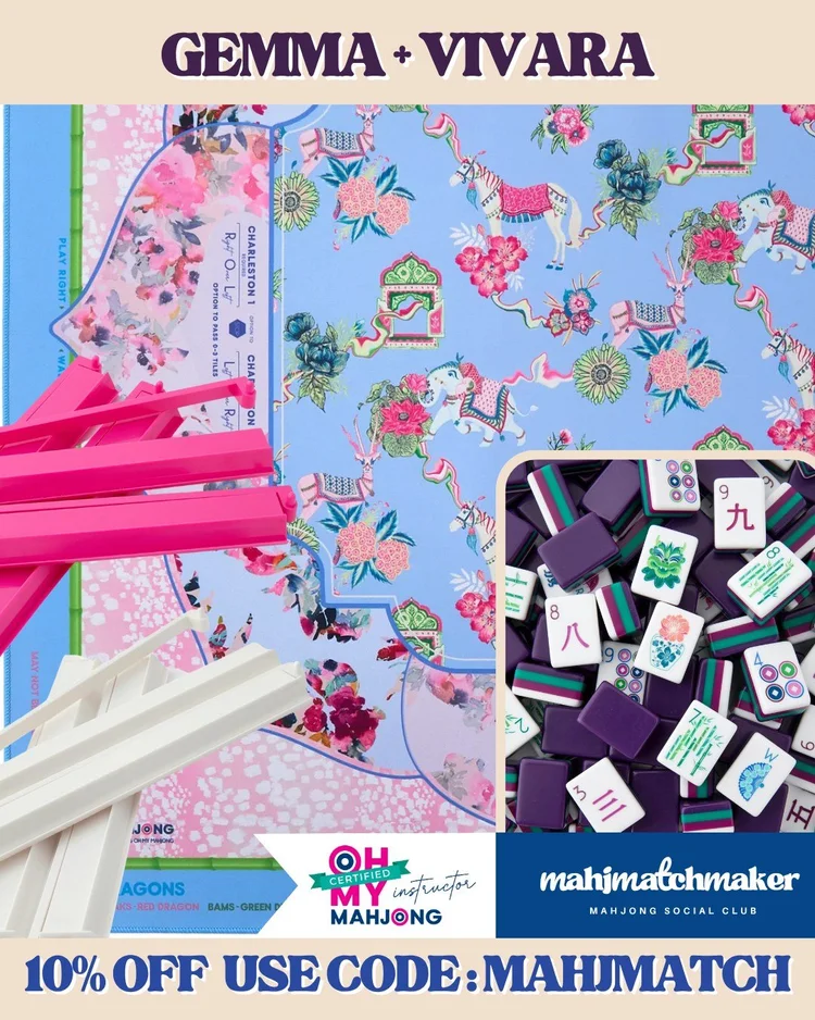 Oh My Mahjong Gemma mahjong tiles with Oh My Mahjong Vivara mahjong mat