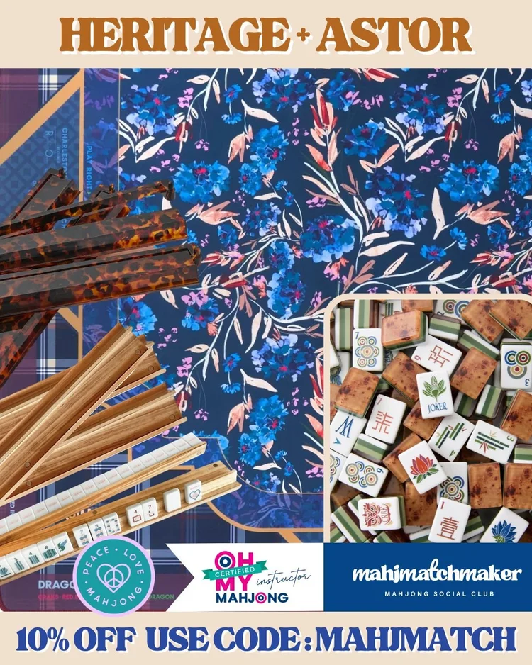 Oh My Mahjong Heritage mahjong tiles with Oh My Mahjong Astor mahjong mat