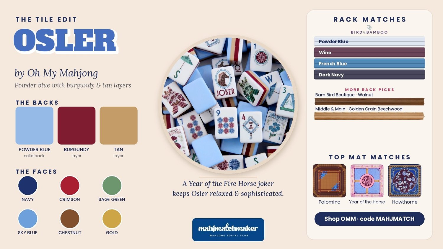 Oh My Mahjong Osler mahjong tiles color guide and rack matches