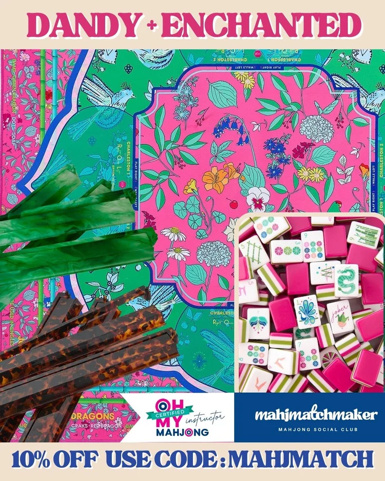 Oh My Mahjong Dandy mahjong tiles with Oh My Mahjong Enchanted mahjong mat