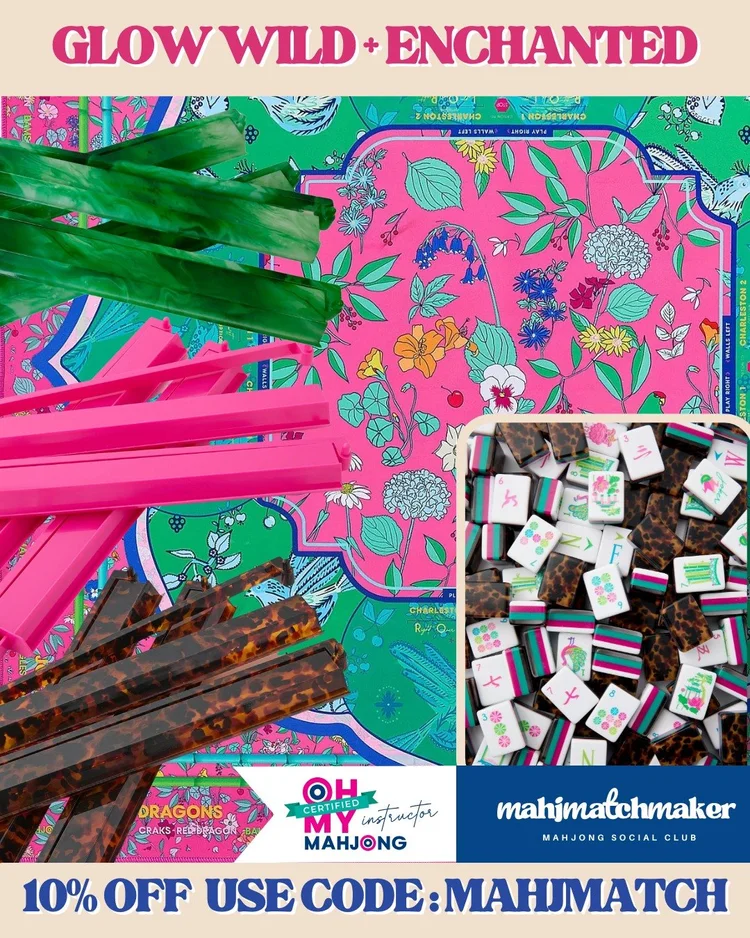 Oh My Mahjong Glow Wild mahjong tiles with Oh My Mahjong Enchanted mahjong mat