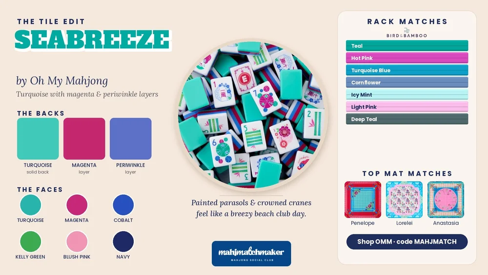 Oh My Mahjong Seabreeze mahjong tiles color guide and rack matches