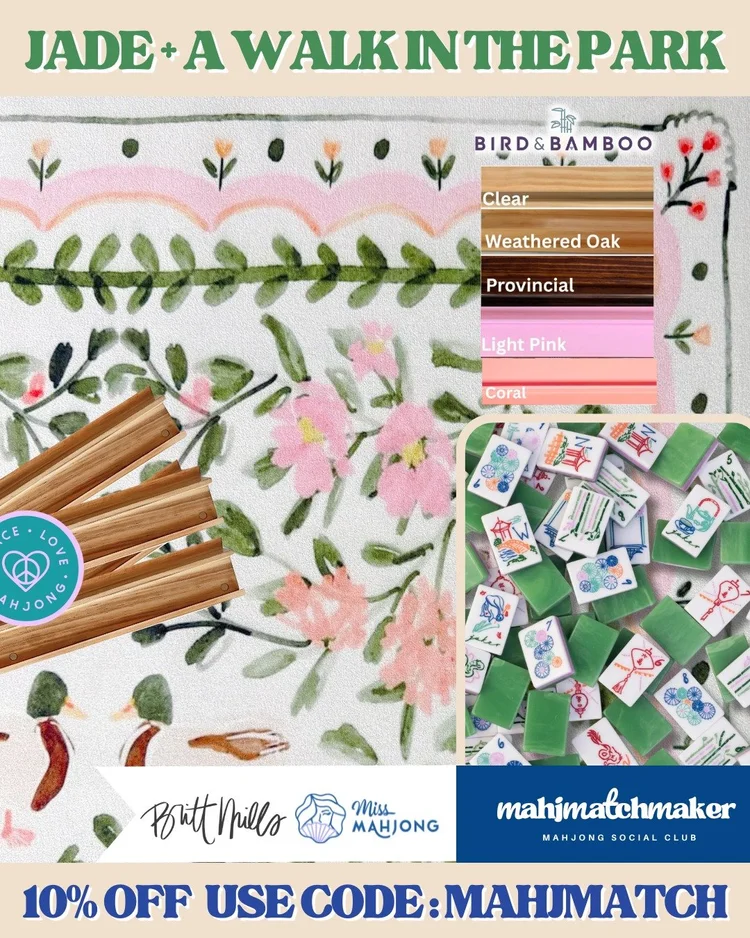 Miss Mahjong Jade mahjong tiles with Britt Mills A Walk in the Park mahjong mat