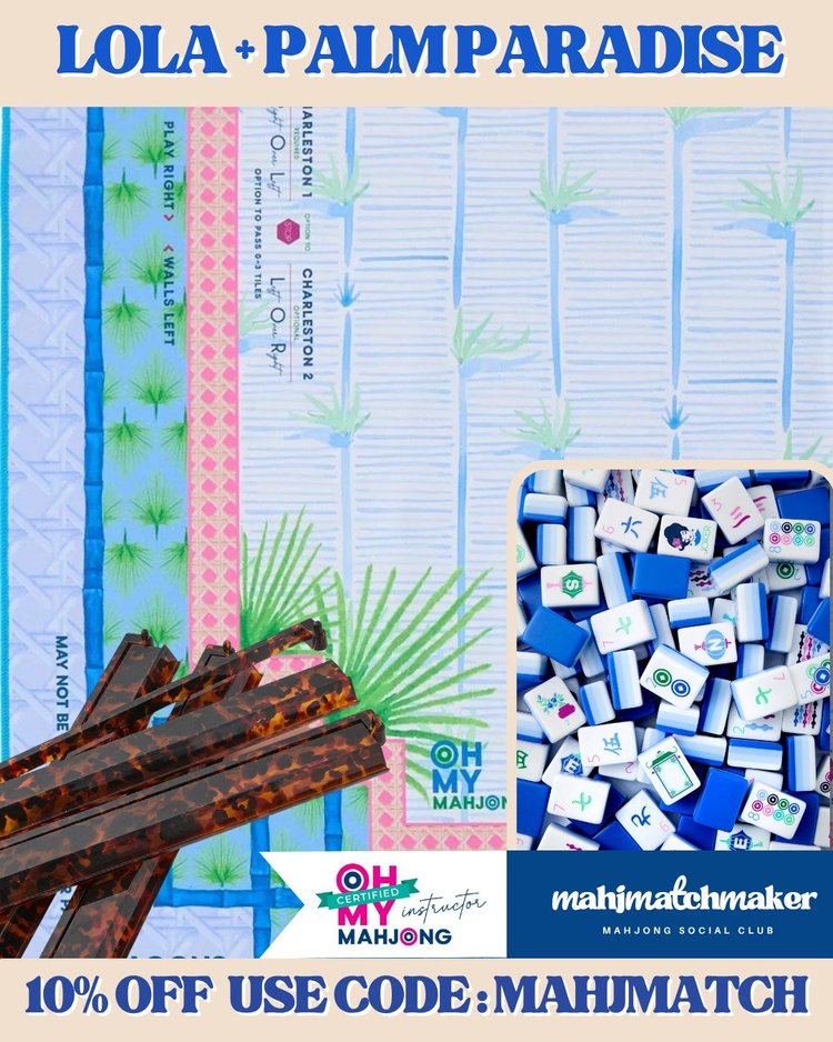 Oh My Mahjong Lola mahjong tiles with Oh My Mahjong Palm Paradise mahjong mat