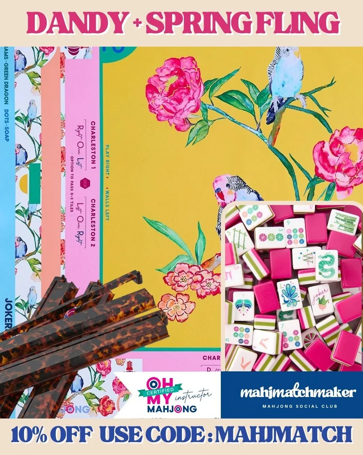 Oh My Mahjong Dandy mahjong tiles with Oh My Mahjong Spring Fling mahjong mat
