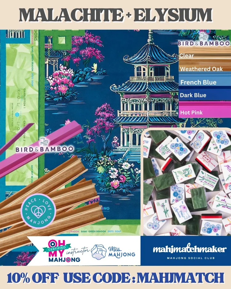 Miss Mahjong Malachite mahjong tiles with Oh My Mahjong Elysium mahjong mat