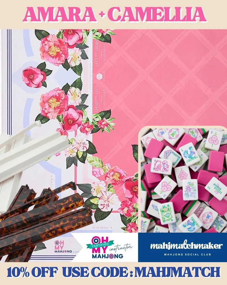 Oh My Mahjong Amara mahjong tiles with Oh My Mahjong Camellia mahjong mat