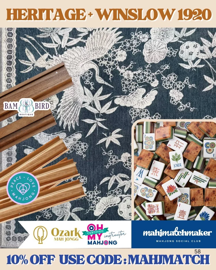 Oh My Mahjong Heritage mahjong tiles with Ozark Mah Jongg Winslow 1920 mahjong mat