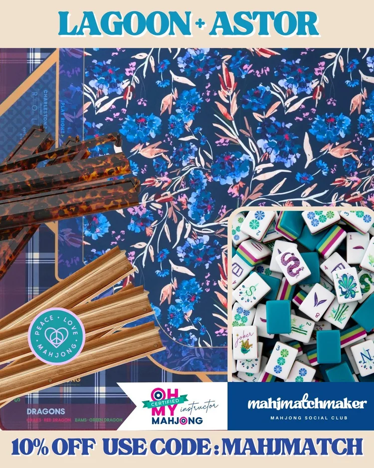 Oh My Mahjong Lagoon mahjong tiles with Oh My Mahjong Astor mahjong mat