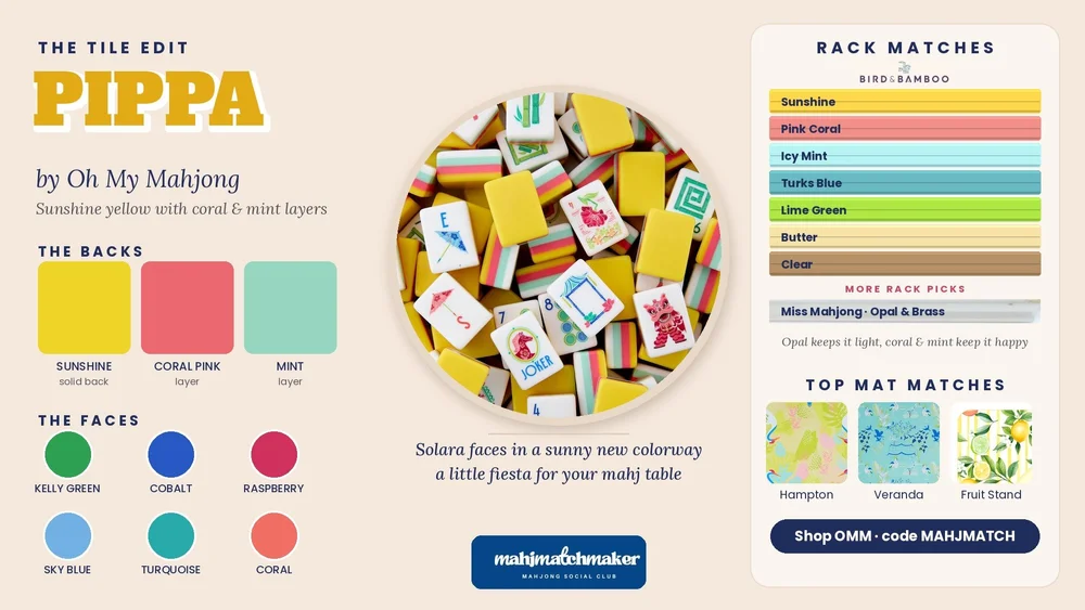 Oh My Mahjong Pippa mahjong tiles color guide and rack matches