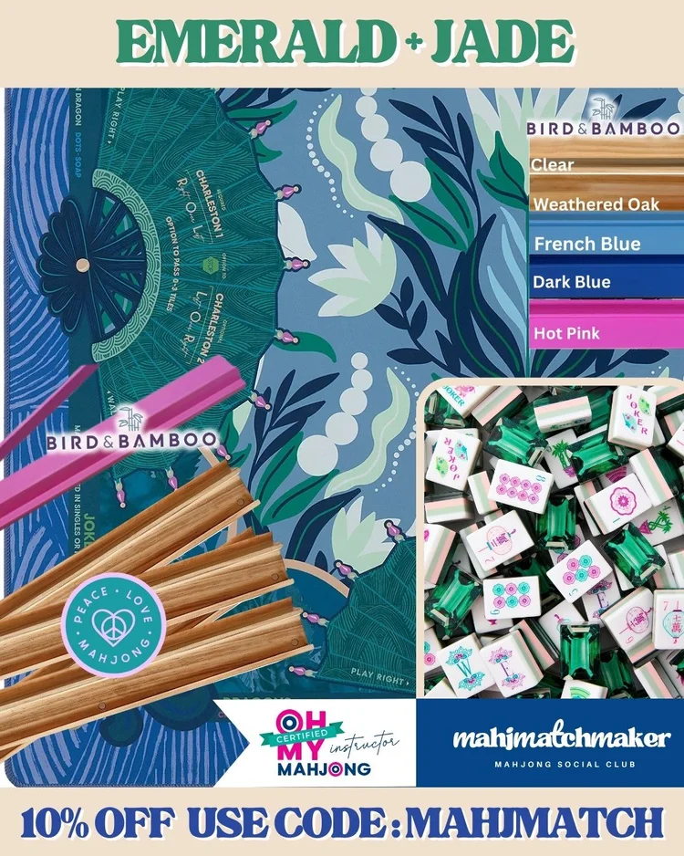 Oh My Mahjong Emerald mahjong tiles with Oh My Mahjong Jade mahjong mat