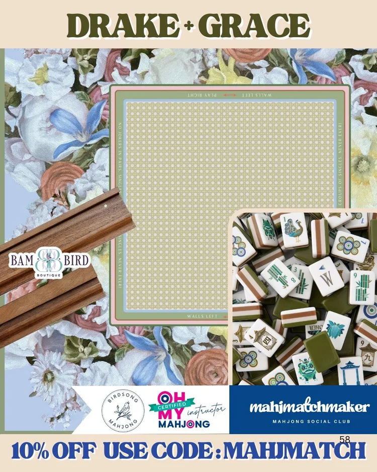 Oh My Mahjong Drake mahjong tiles with Birdsong Mahjong Grace mahjong mat