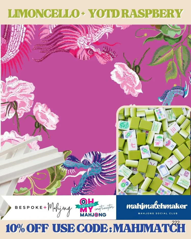 Oh My Mahjong Limoncello mahjong tiles with Bespoke Mahjong YOTD Raspberry mahjong mat