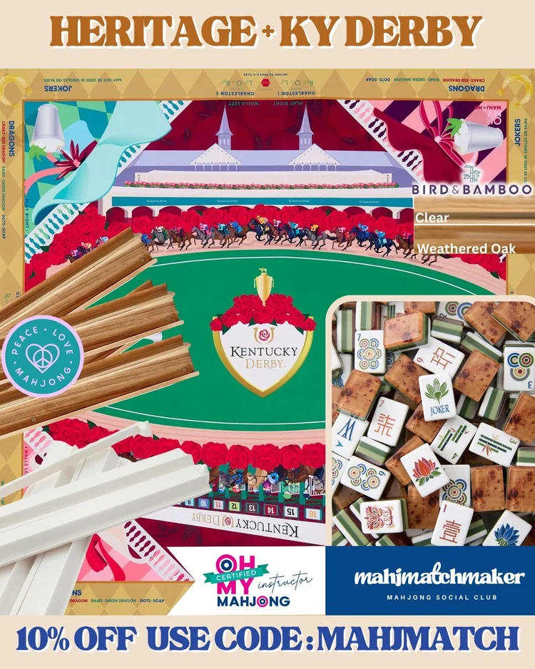 Oh My Mahjong Heritage mahjong tiles with Oh My Mahjong KY Derby mahjong mat