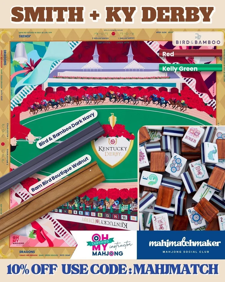 Oh My Mahjong Smith mahjong tiles with Oh My Mahjong KY Derby mahjong mat