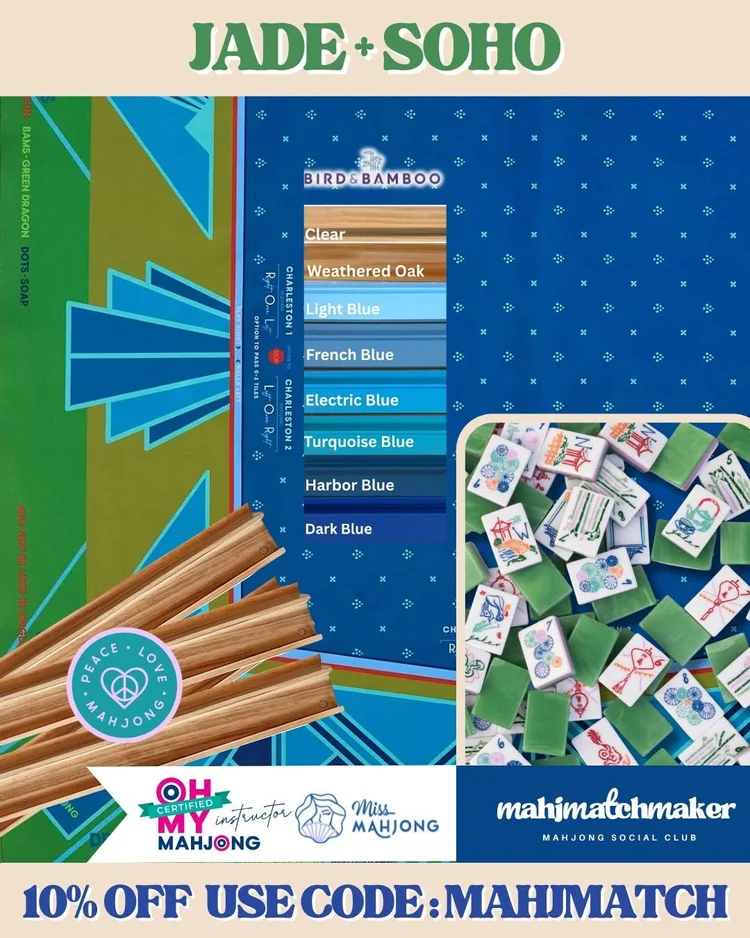 Miss Mahjong Jade mahjong tiles with Oh My Mahjong SoHo mahjong mat