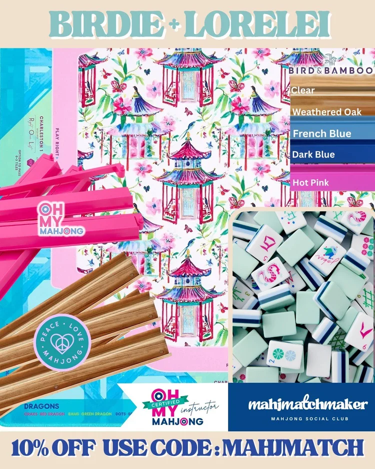 Oh My Mahjong Birdie mahjong tiles with Oh My Mahjong Lorelei mahjong mat
