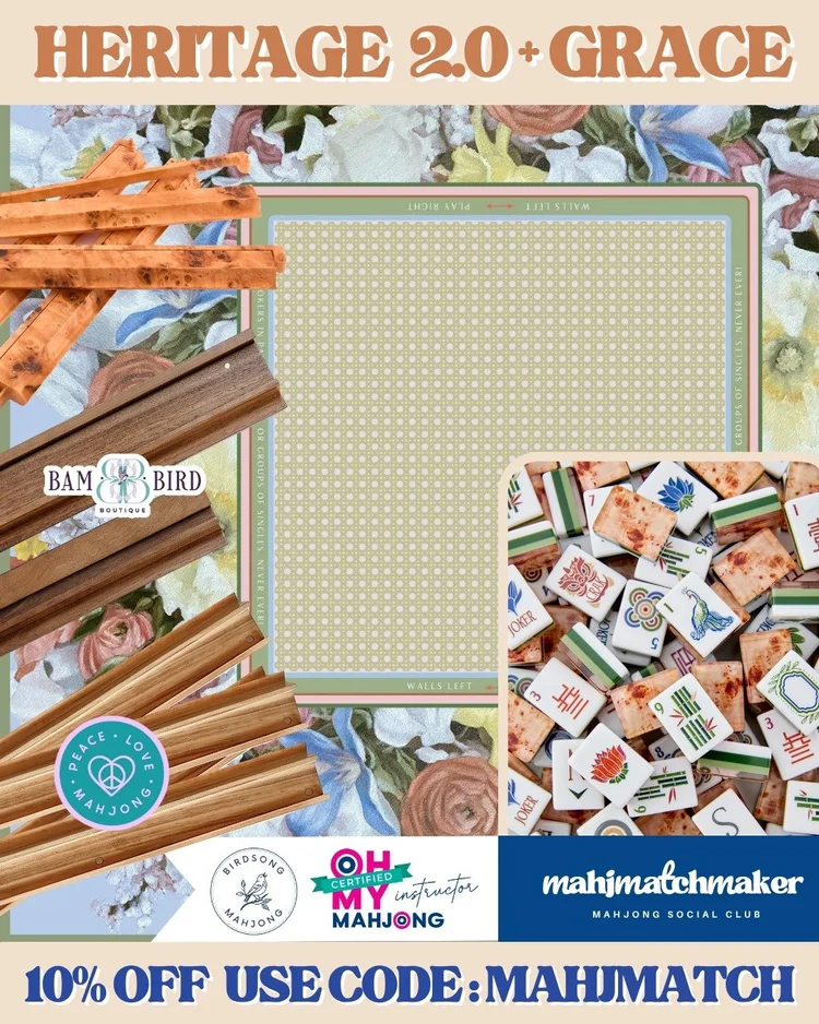 Oh My Mahjong Heritage 2.0 mahjong tiles with Birdsong Mahjong Grace mahjong mat