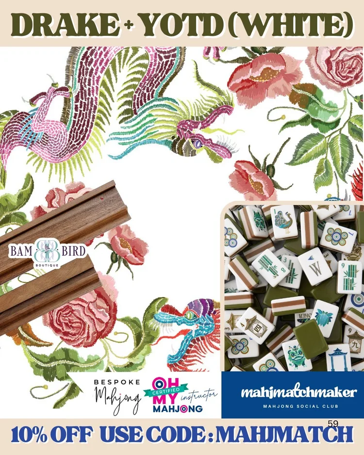 Oh My Mahjong Drake mahjong tiles with Bespoke Mahjong YOTD White mahjong mat