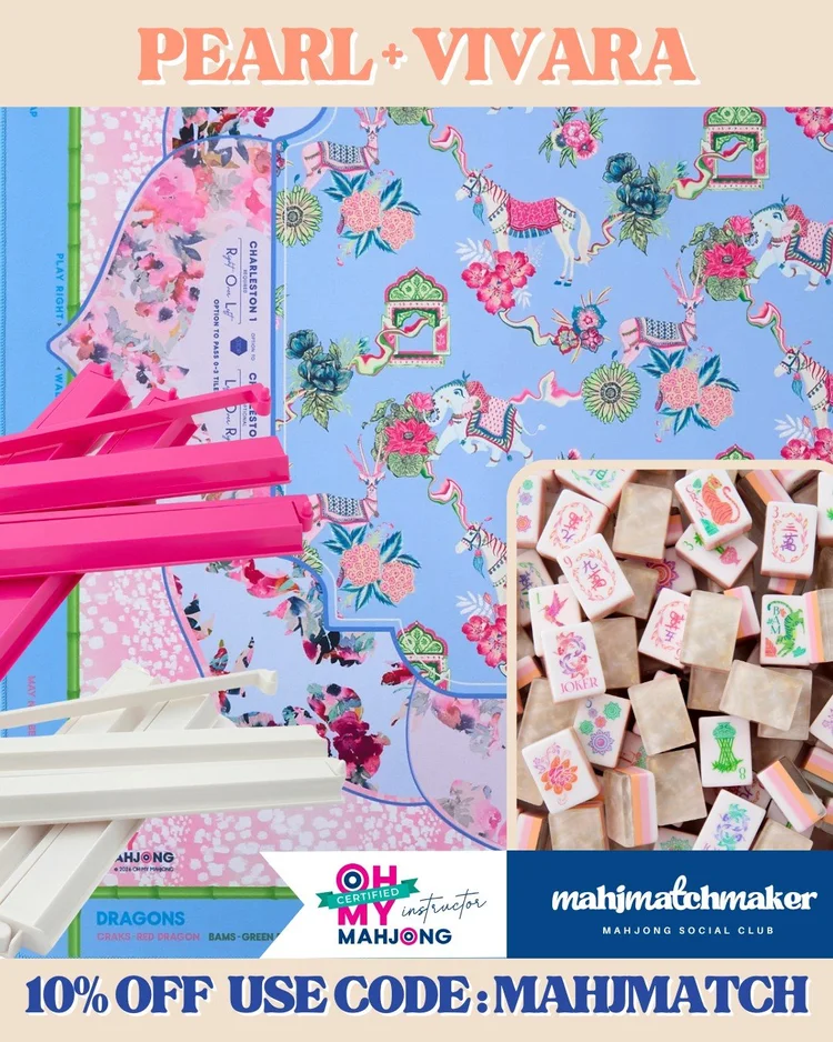 Oh My Mahjong Pearlescent mahjong tiles with Oh My Mahjong Vivara mahjong mat