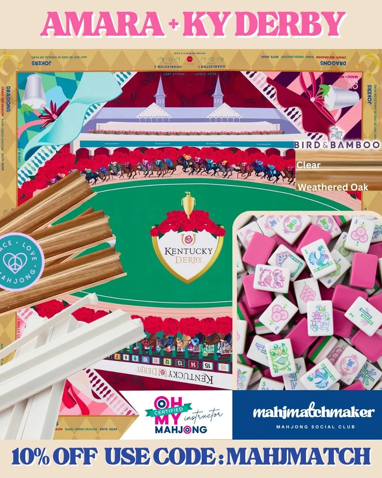 Oh My Mahjong Amara mahjong tiles with Oh My Mahjong KY Derby mahjong mat