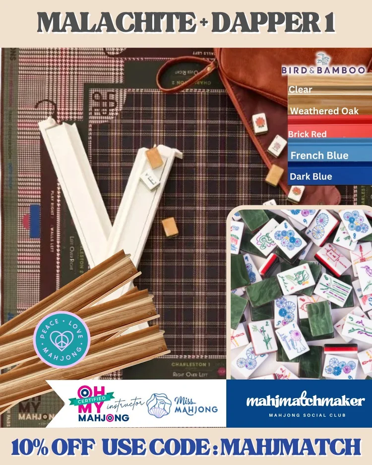 Miss Mahjong Malachite mahjong tiles with Oh My Mahjong Dapper 1 mahjong mat
