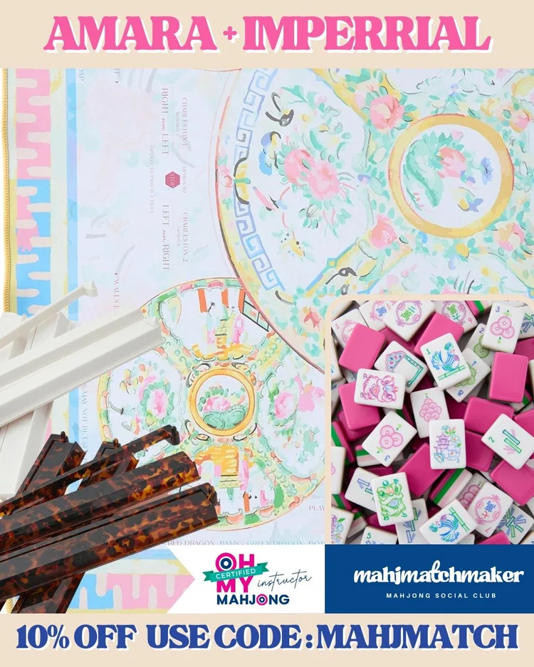 Oh My Mahjong Amara mahjong tiles with Oh My Mahjong Imperial mahjong mat