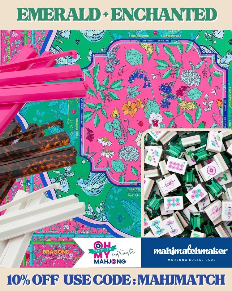 Oh My Mahjong Emerald mahjong tiles with Oh My Mahjong Enchanted mahjong mat