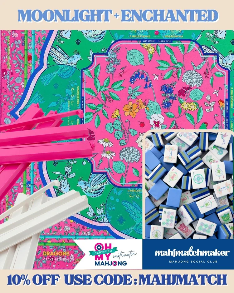 Oh My Mahjong Moonlight mahjong tiles with Oh My Mahjong Enchanted mahjong mat