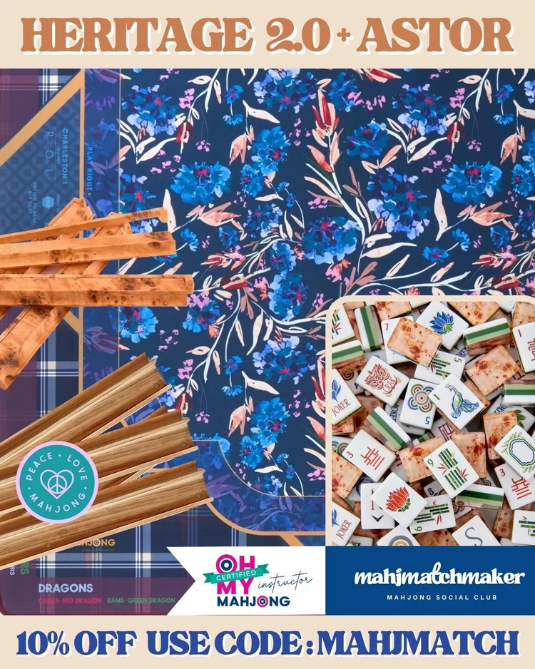 Oh My Mahjong Heritage 2.0 mahjong tiles with Oh My Mahjong Astor mahjong mat