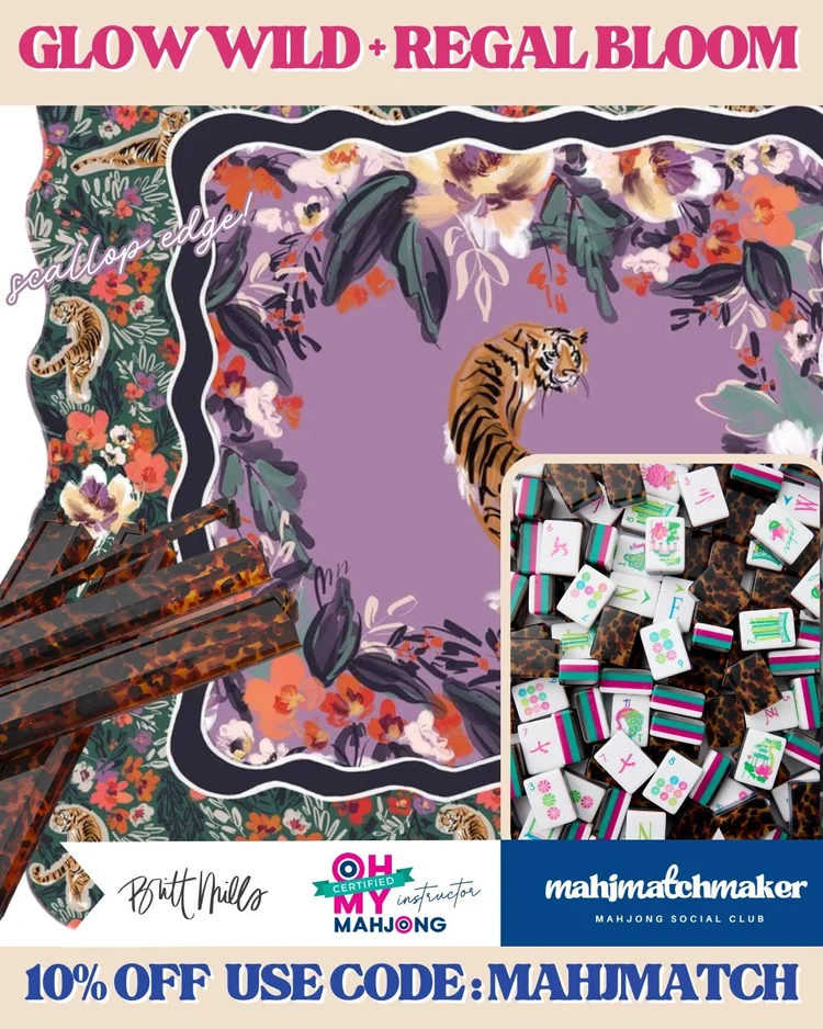 Oh My Mahjong Glow Wild mahjong tiles with Britt Mills Regal Bloom mahjong mat