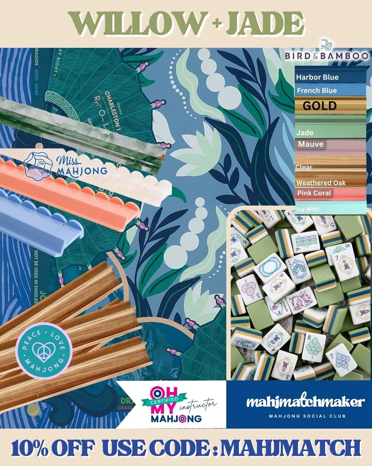 Oh My Mahjong Willow mahjong tiles with Oh My Mahjong Jade mahjong mat