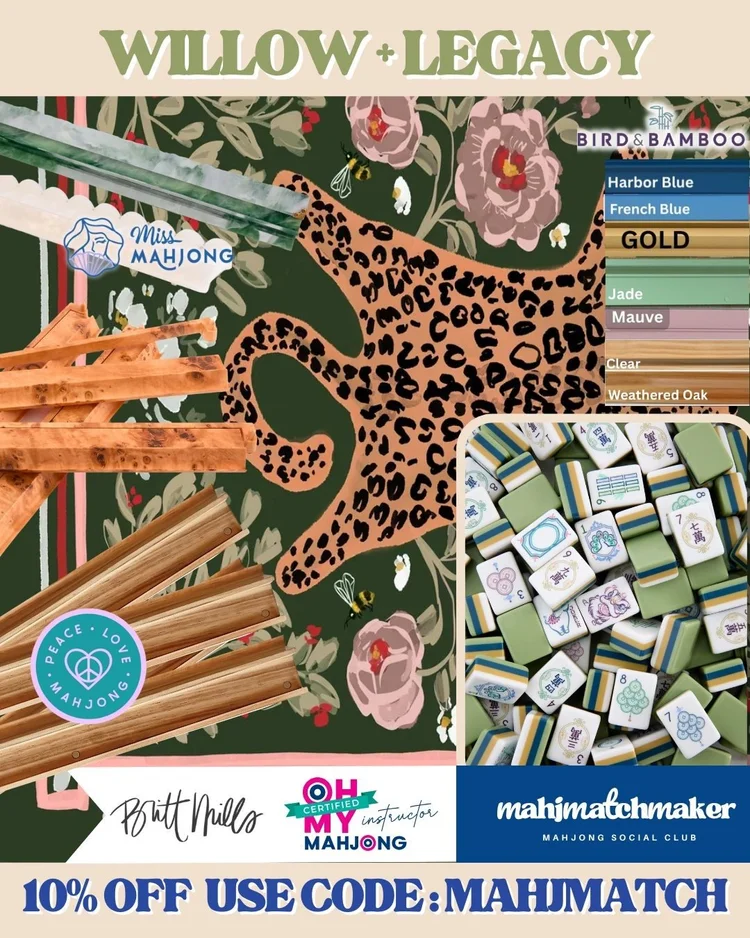 Oh My Mahjong Willow mahjong tiles with Britt Mills Legacy mahjong mat