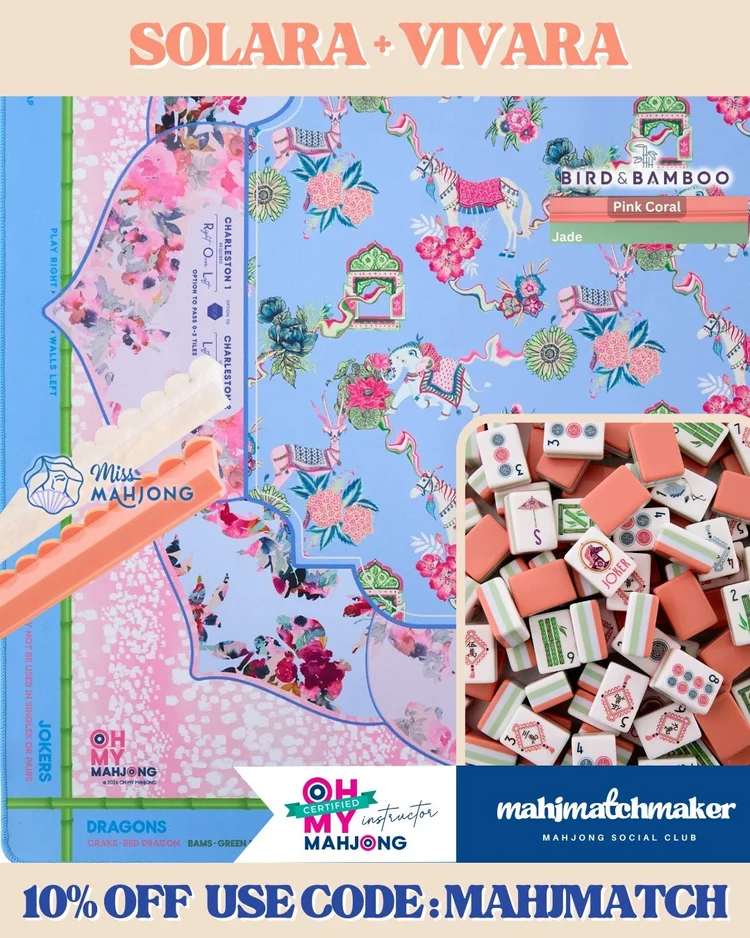 Oh My Mahjong Solara mahjong tiles with Oh My Mahjong Vivara mahjong mat