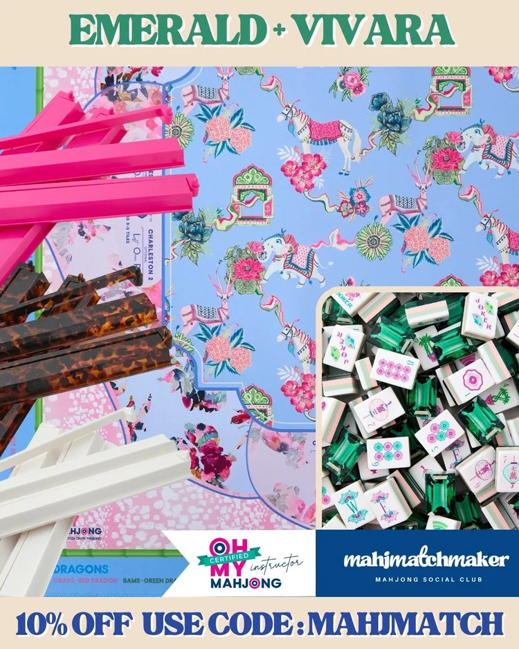 Oh My Mahjong Emerald mahjong tiles with Oh My Mahjong Vivara mahjong mat
