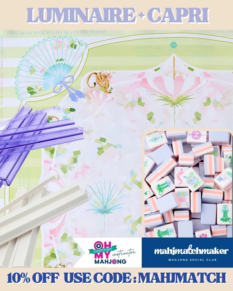 Oh My Mahjong Luminaire mahjong tiles with Oh My Mahjong Capri mahjong mat
