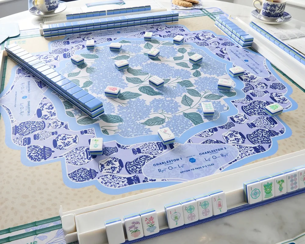 Oh My Mahjong Moonlight mahjong tiles at the table: Moonlight styled by Oh My Mahjong