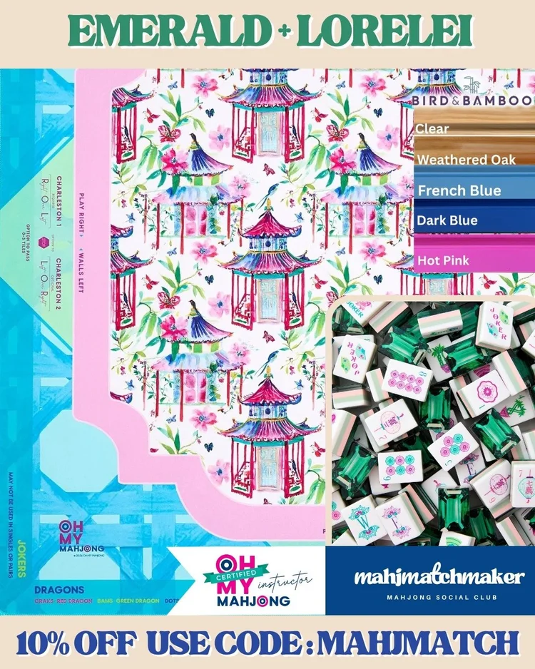 Oh My Mahjong Emerald mahjong tiles with Oh My Mahjong Lorelei mahjong mat