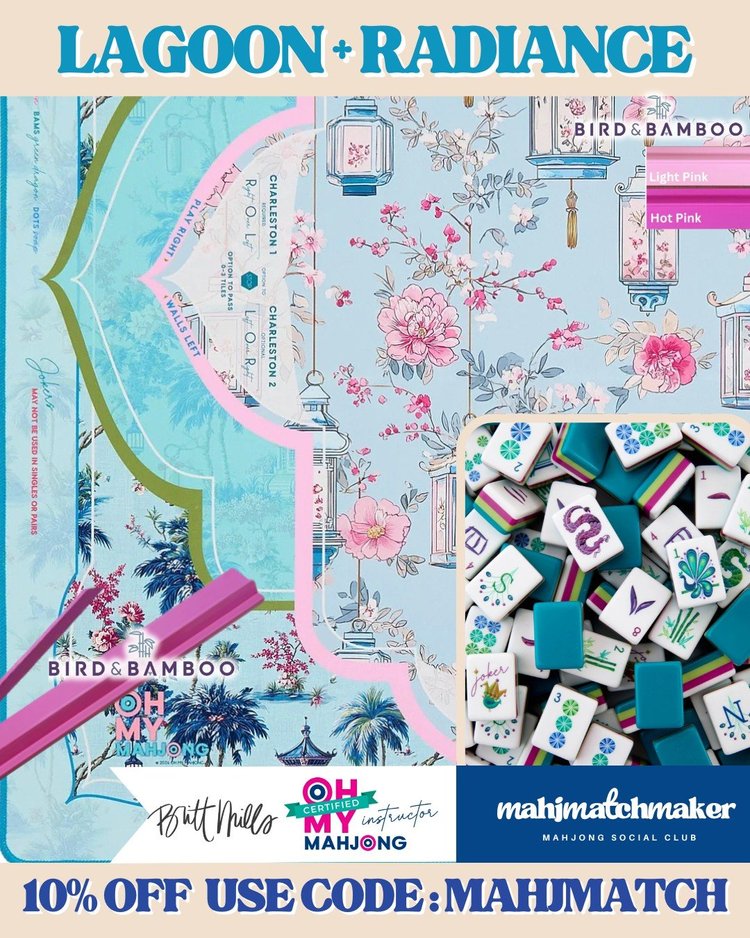 Oh My Mahjong Lagoon mahjong tiles with Oh My Mahjong Radiance mahjong mat