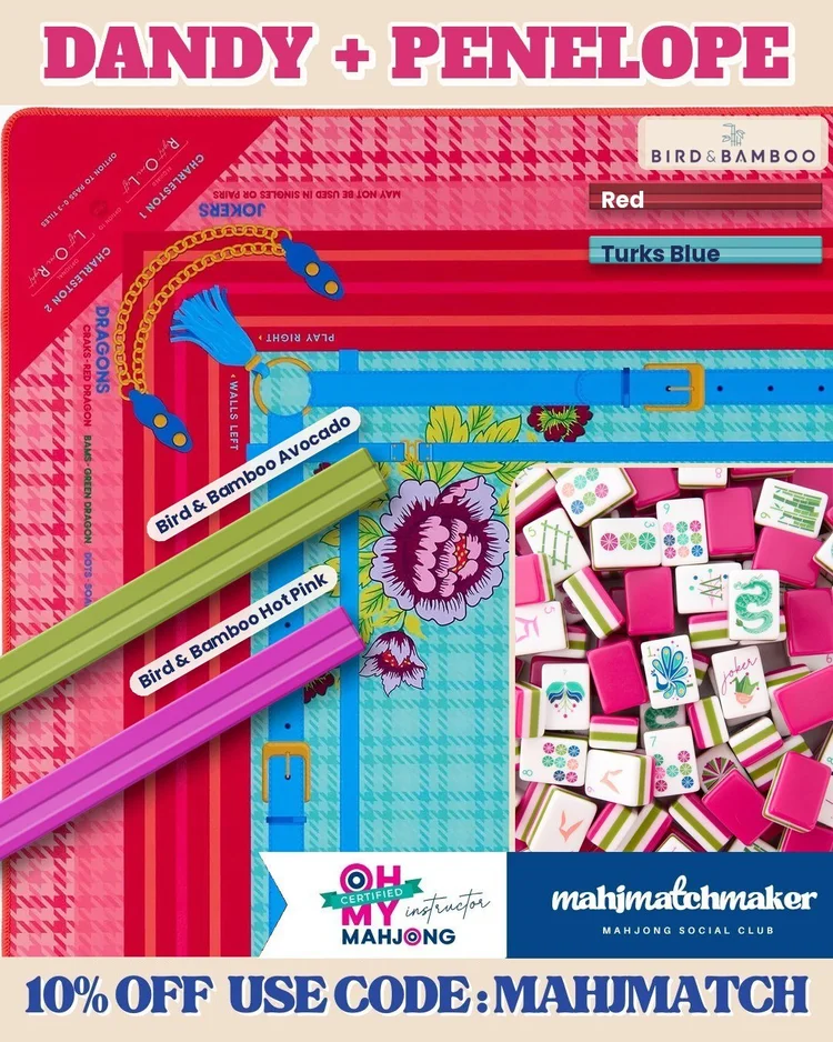 Oh My Mahjong Dandy mahjong tiles with Oh My Mahjong Penelope mahjong mat