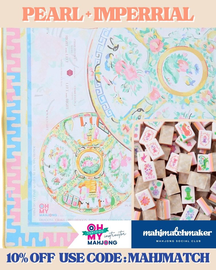 Oh My Mahjong Pearlescent mahjong tiles with Oh My Mahjong Imperial mahjong mat