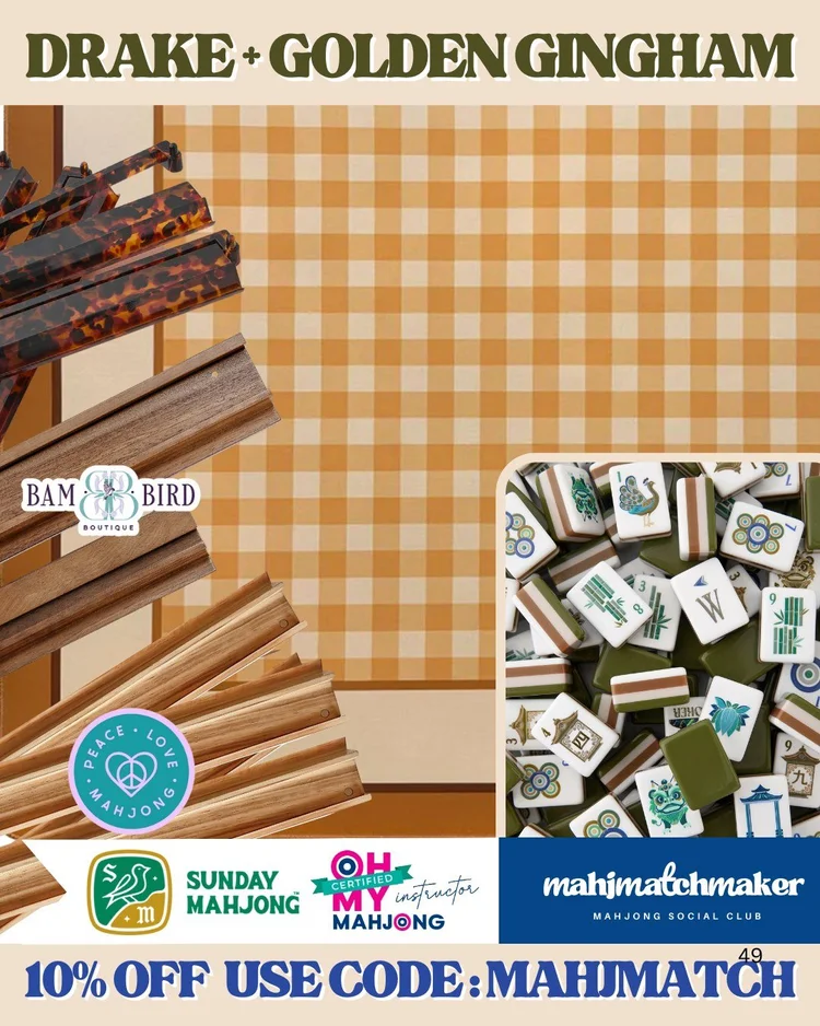 Oh My Mahjong Drake mahjong tiles with Sunday Mahjong Golden Gingham mahjong mat