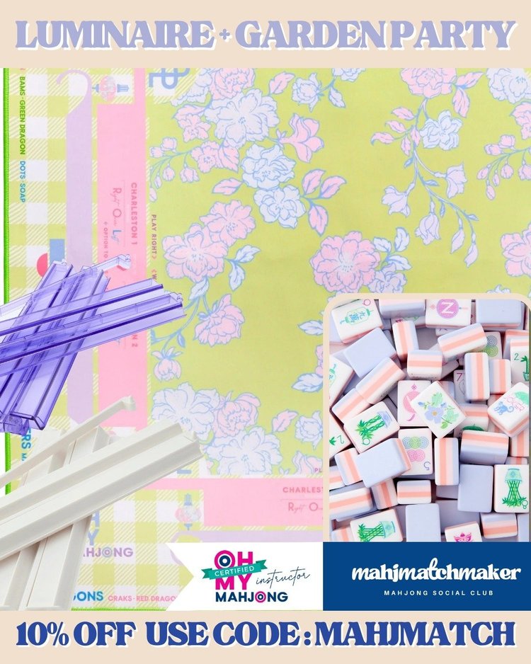 Oh My Mahjong Luminaire mahjong tiles with Oh My Mahjong Garden Party mahjong mat