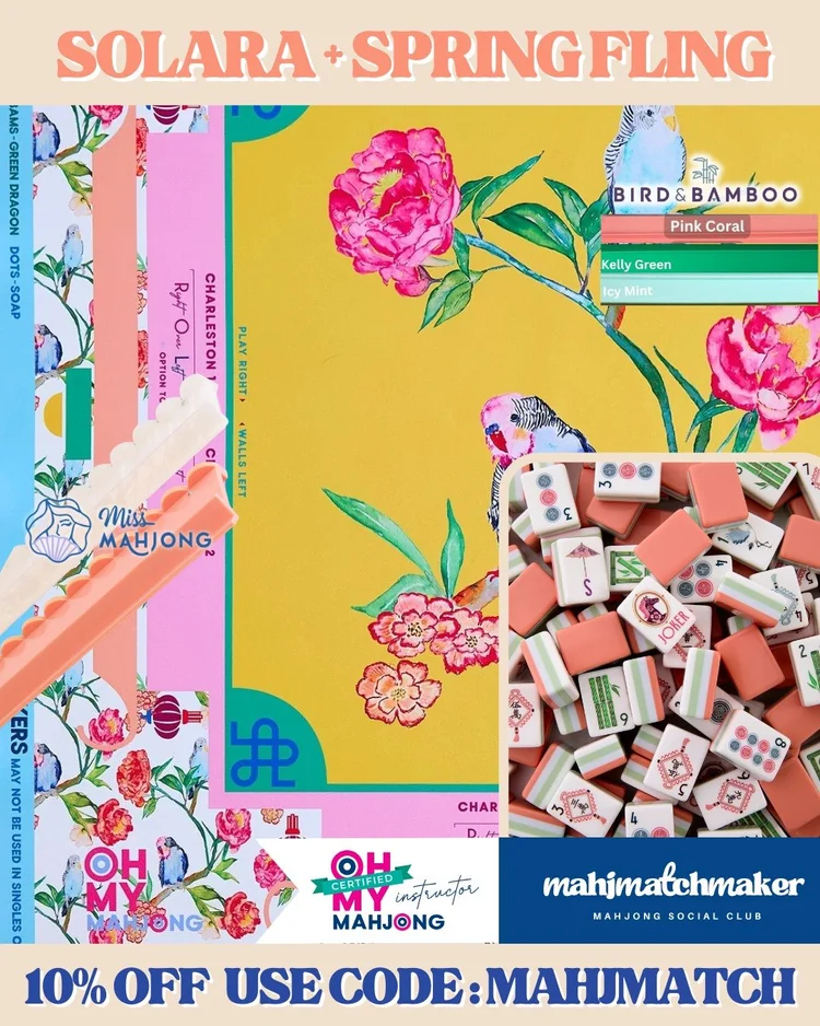 Oh My Mahjong Solara mahjong tiles with Oh My Mahjong Spring Fling mahjong mat