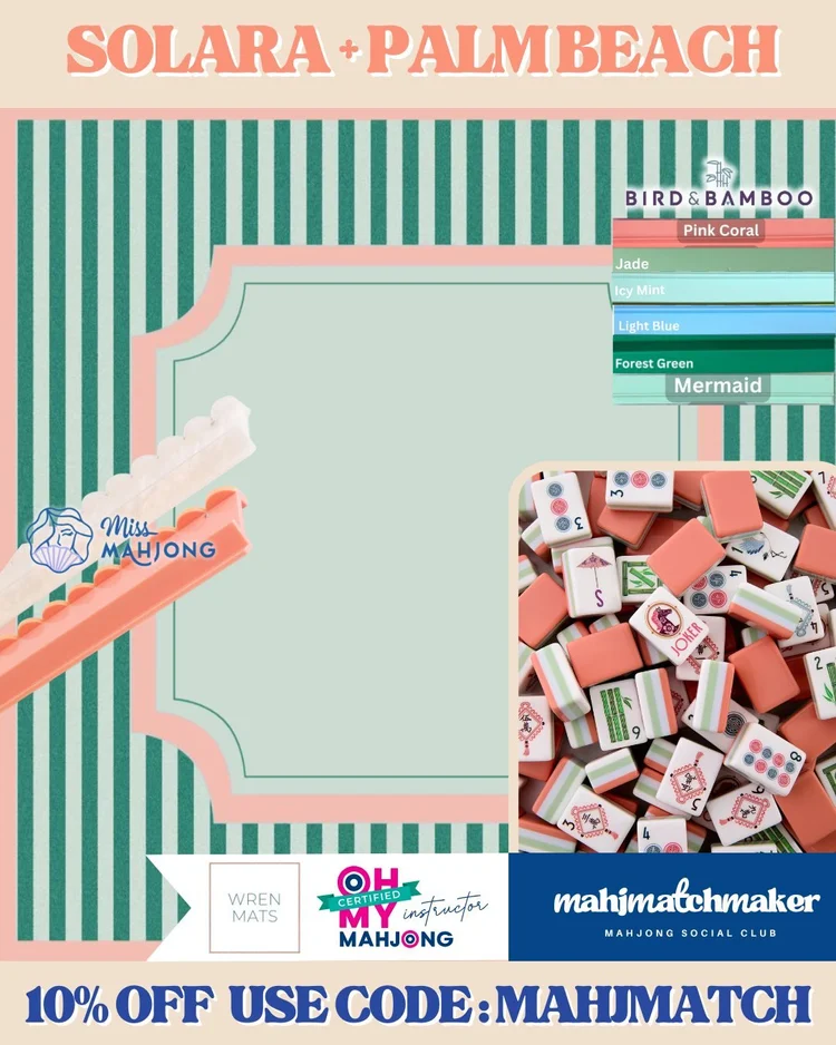 Oh My Mahjong Solara mahjong tiles with Wren Mats Palm Beach mahjong mat