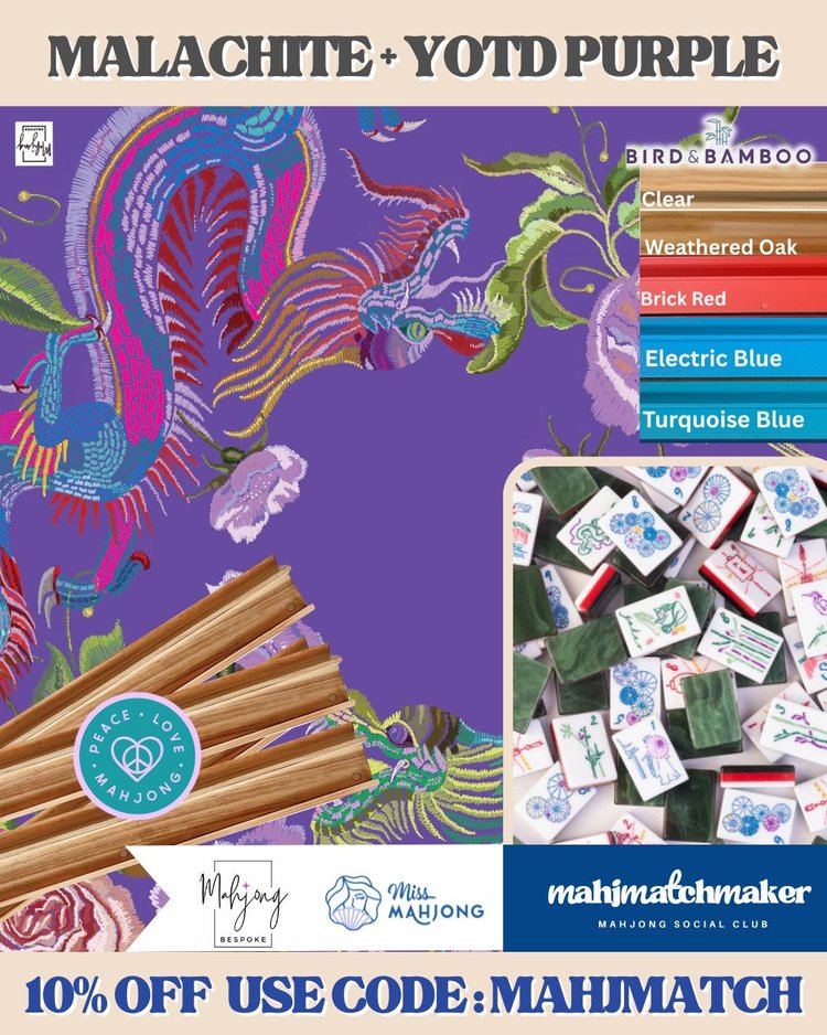 Miss Mahjong Malachite mahjong tiles with Bespoke Mahjong YOTD Purple mahjong mat