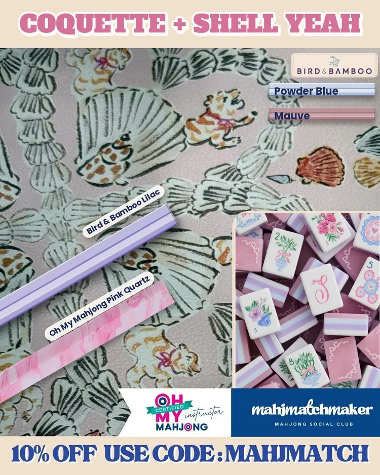 LoveShackFancy Coquette mahjong tiles with Tigre de Tartan Shell Yeah mahjong mat